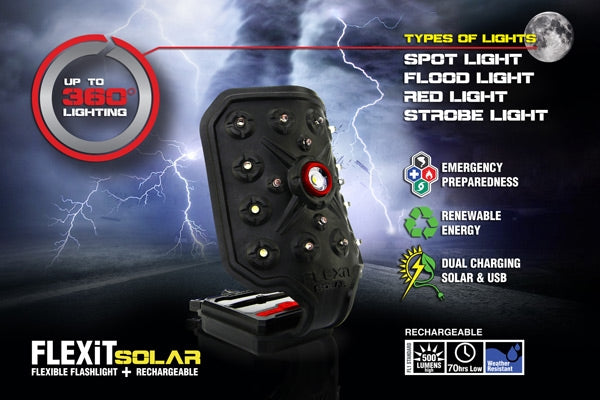 Striker Flex-it Solar Flashlgt - W-usb Quick Charge Port 5 Mode